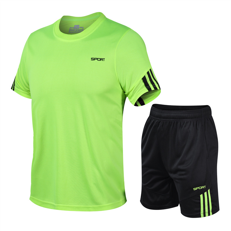 Venta directa de fábrica nueva ropa para correr seda de hielo, ropa de entrenamiento transpirable de secado rápido, juego de camiseta deportiva de ocio al aire libre