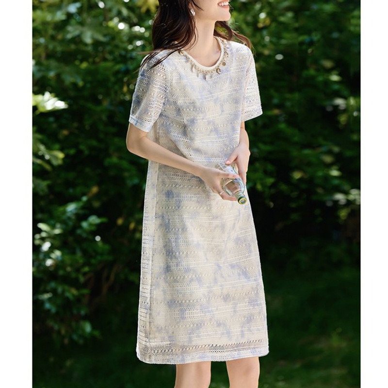 Gradient Dyed Shell Bead Lace Dress for Women, 2026 Summer Seaside Vacation Stylish Dress, Available for Dropshipping