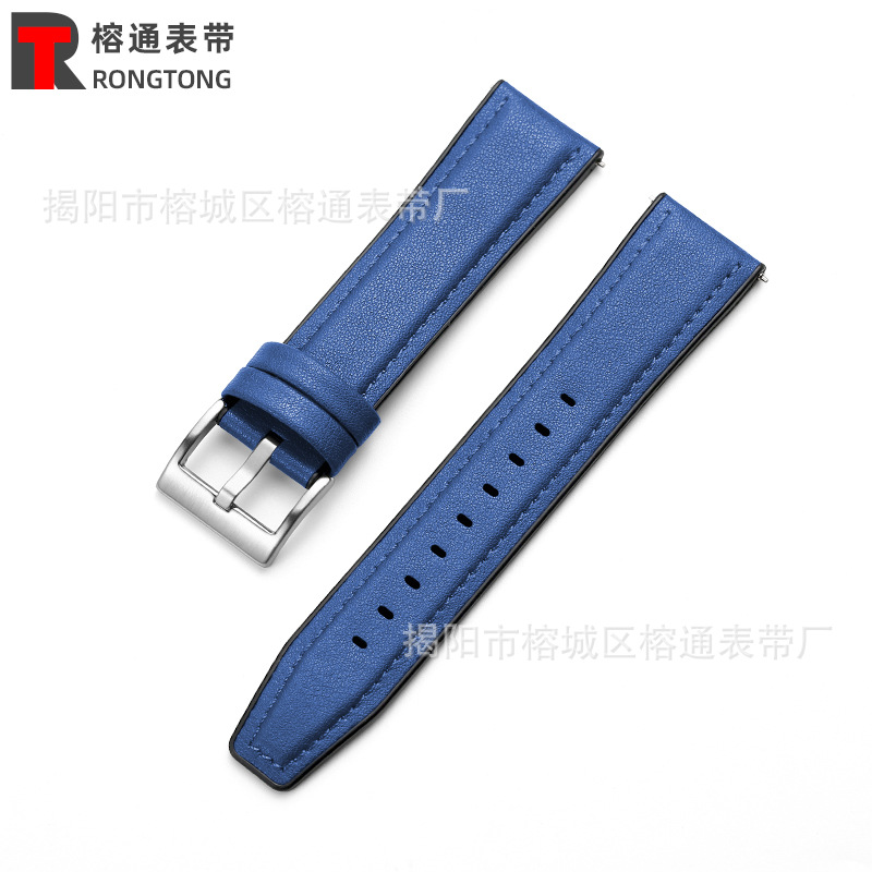 Adecuado para Huawei GT2 Samsung Galaxy suela de goma correa de reloj de cuero correa de muñeca de cuero de microfibra oreja de liberación rápida 20/22mm