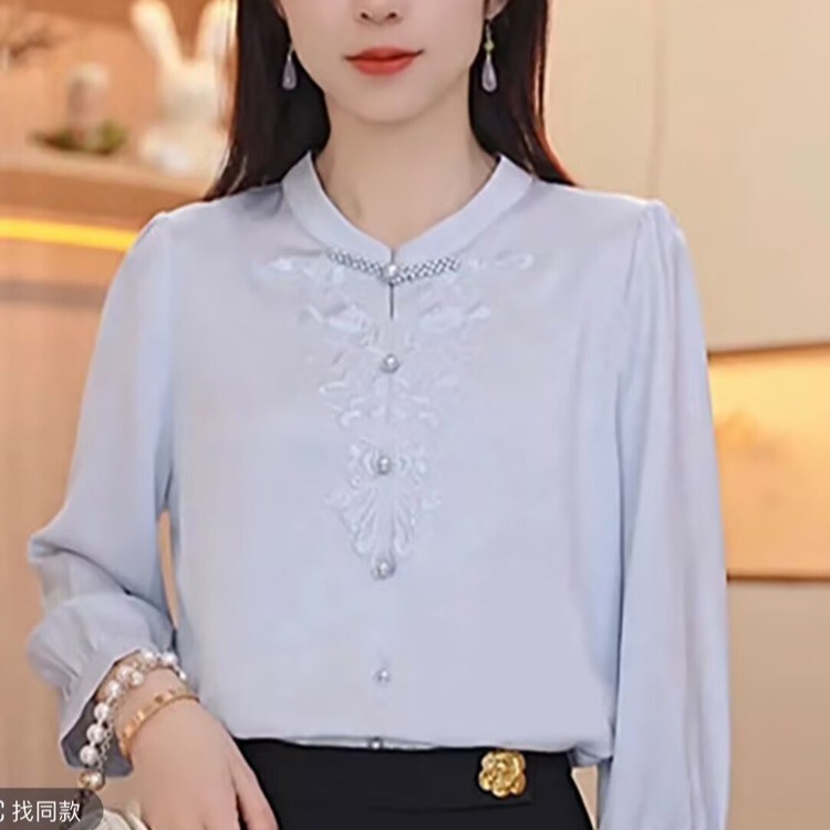 高档盘扣刺绣衬衣女夏季七分袖气质妈妈装宽松显瘦小衫上衣减龄|undefined