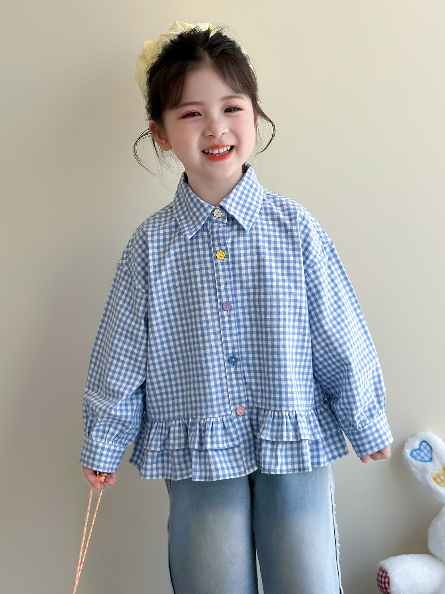 Camisas de niñas primavera y otoño 2025 nuevo bebé femenino estilo extranjero temprano otoño dulce camisa de manga larga ropa de otoño para niños