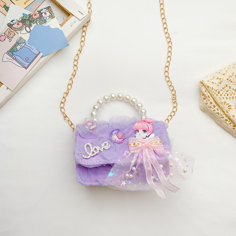 Dulce princesa bolso de hombro de perlas portátiles 2025 mini bolso de cadena de arco para niños