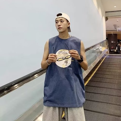 Lazy new youth trendy sweatback top Japanese style men's round neck small fresh back top versatile INSA standard