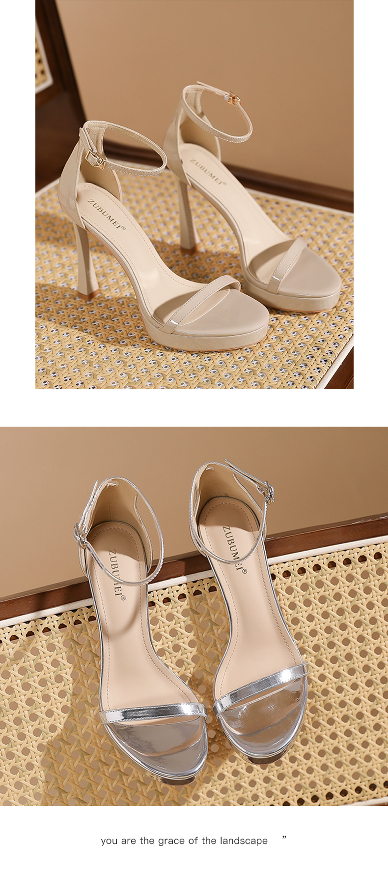 Sandal cao gót nữ hở mũi đế dày platform gót nhọn 13 cm — Da-13cm chi tiết 8