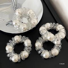 珍珠透明電話線發圈女款高級感扎頭髮繩不傷發橡皮筋簡約氣質頭飾