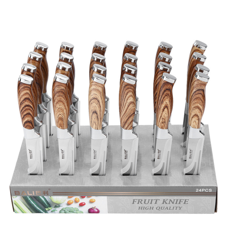 Cuchillo de acero inoxidable caja de exhibición herramientas de pintura pulverizada conjunto de revestimiento mango galvanizado herramientas de cocina domésticas en stock al por mayor