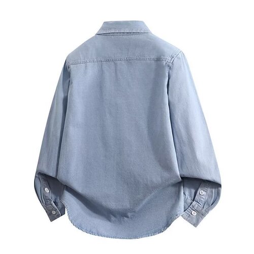 Cross-border tooling American retro shirt men's long-sleeved shirt loose large size Japanese summer light blue denim top trend
