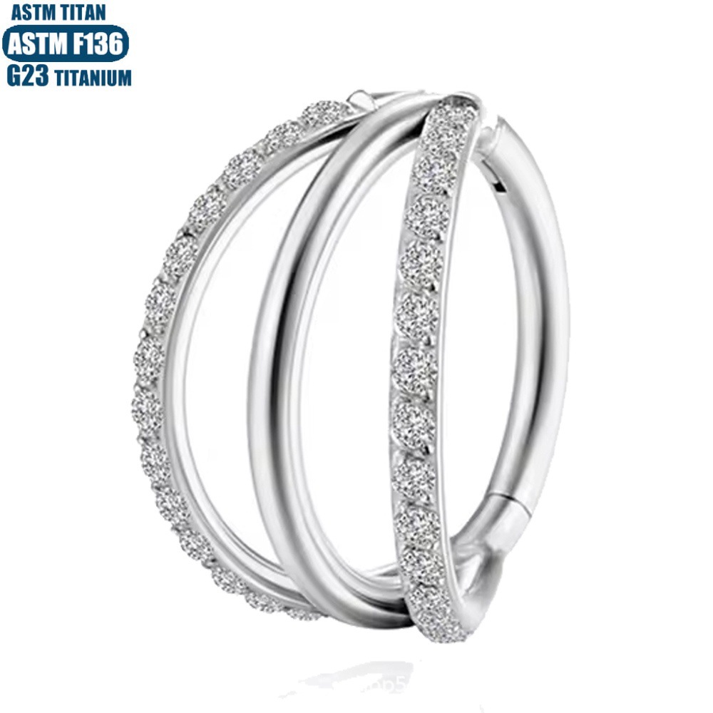 F136 Titanium Hinge Nose Ring Zircon Nasal Septum Ring Three-layer Two-color Seamless Ring Piercing Jewelry Earring detail image 16