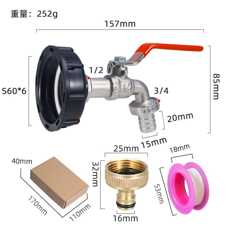 Adaptador de Grifo de Latón de 1/2" para Boquilla de Agua, Conector de 3/4" para Barril IBC, Accesorio Transfronterizo.
