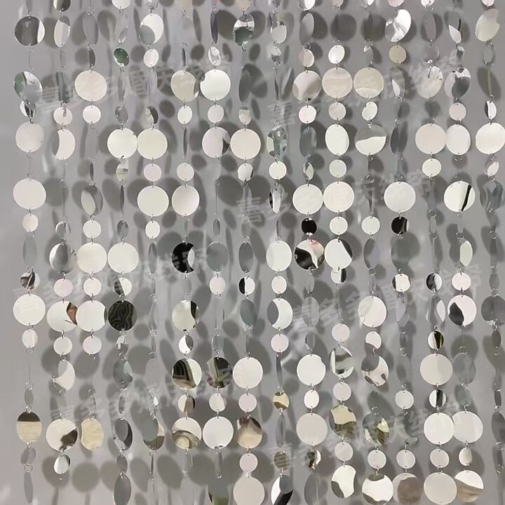 Korean-Style Wedding Props, Wedding Decorations, Silver Sequins, Mirror-Like Round Sequins, Hanging Decorative Curtains