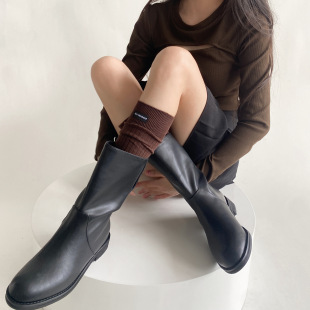Autumn and Winter new miu style vertical stripes English cloth label calf socks ins style pile mid-calf socks Maillard style solid color