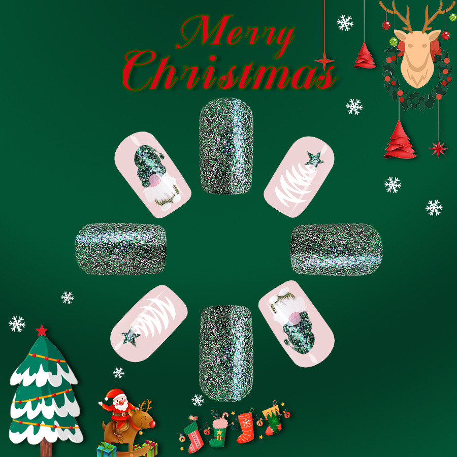 Short Glittering Square Armor 2024 New Christmas Santa Claus Christmas Tree Glitter Dark Green Dressing Armor 24 Pieces_voghion.com