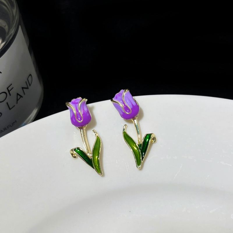 1 Pair Sweet Flower Enamel Plating Alloy Glass Drop Earrings display picture 3
