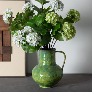Jingde Handmade Ceramic Vase Handmade Household Flower Insert Decoration Porcelain Hand-painted Peony Flower Green Planting Vase Ornaments