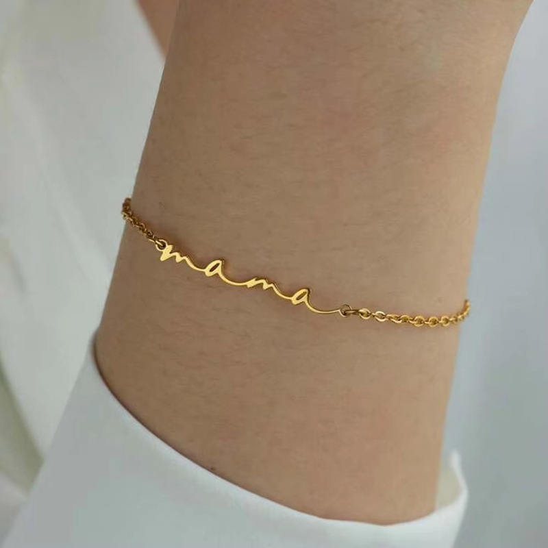 European and American Cross-Border Fashion Simple Mama Letter Pendant 18K Gold Stainless Steel Bracelet Elegant Versatile Jewelry