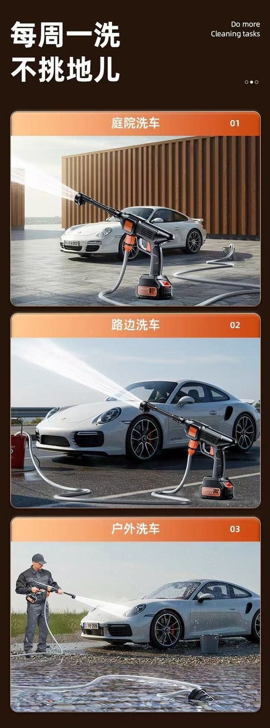 Wireless car washer for home use, high-pressure water gun, self-priming, portable household water spray gun, rechargeable lithium battery