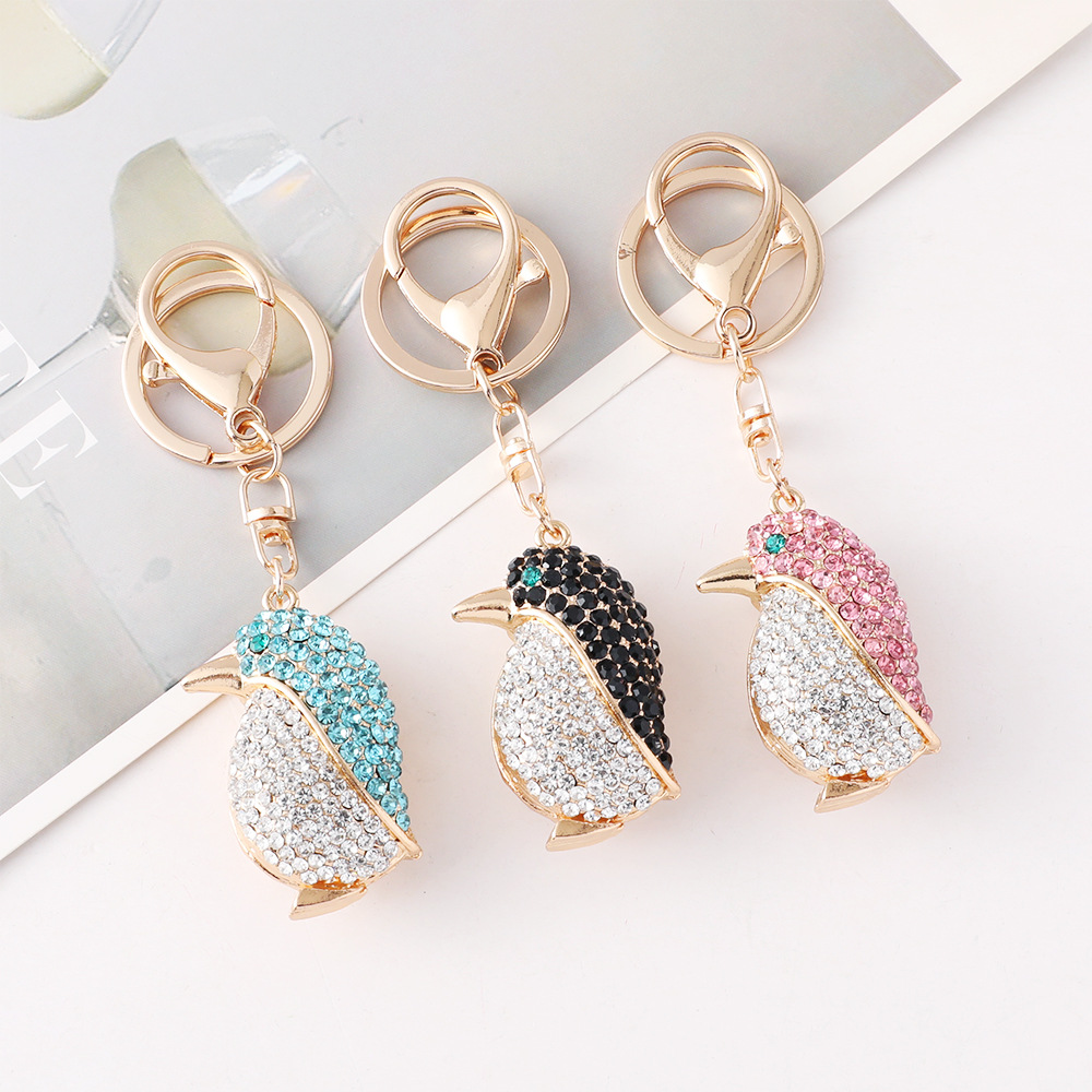 Cartoon Penguin Car Keychain Diamond Studded Bag Accessory Gift_voghion.com