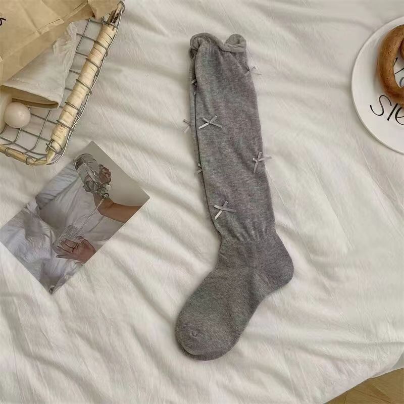 芭蕾风蝴蝶结jk洛丽塔袜子女过膝白色夏天防滑小腿堆堆袜无骨袜子|undefined