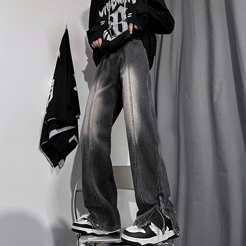 Split American high street jeans men's spring and autumn style ins fashion brand wide-leg pants oversize loose autumn pants