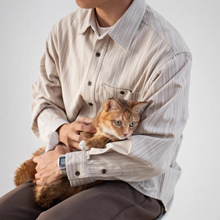 能盟韩版高级感肌理感翻领长袖衬衫男士秋季宽松加厚百搭衬衣外套