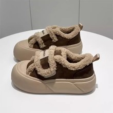 棉鞋女秋冬加绒魔术贴2025年新款厚底板鞋百搭毛毛鞋子外穿面包鞋