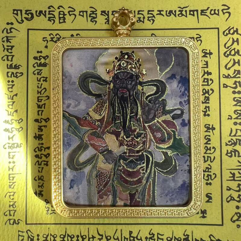 タンカ チベット手描き金塗装粗鉱石絵画コア国民トレンドペンダント九尾キツネ ザキラム ビッグブラックデーツ|undefined