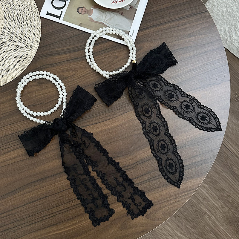 Collar de perlas Nueva bufanda de seda de encaje con cadena de clavícula francesa