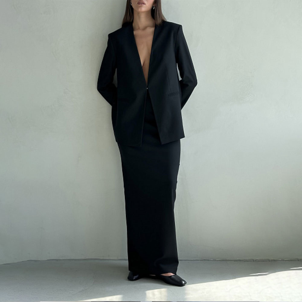 British-style sexy outerwear commuting one-button V-neck double-pocket suit_voghion.com