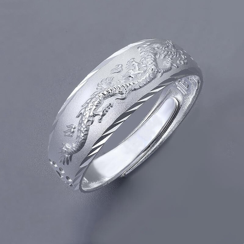 999 Pure Silver Plated Men's Index Finger Ring, Adjustable Open-Ended Trendy Single Men's Domineering Flying Dragon Ring