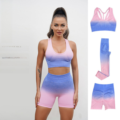 European and American seamless yoga wear women's fitness set high-waisted buttock-lifting fitness pants tie-dye sports bra running shorts