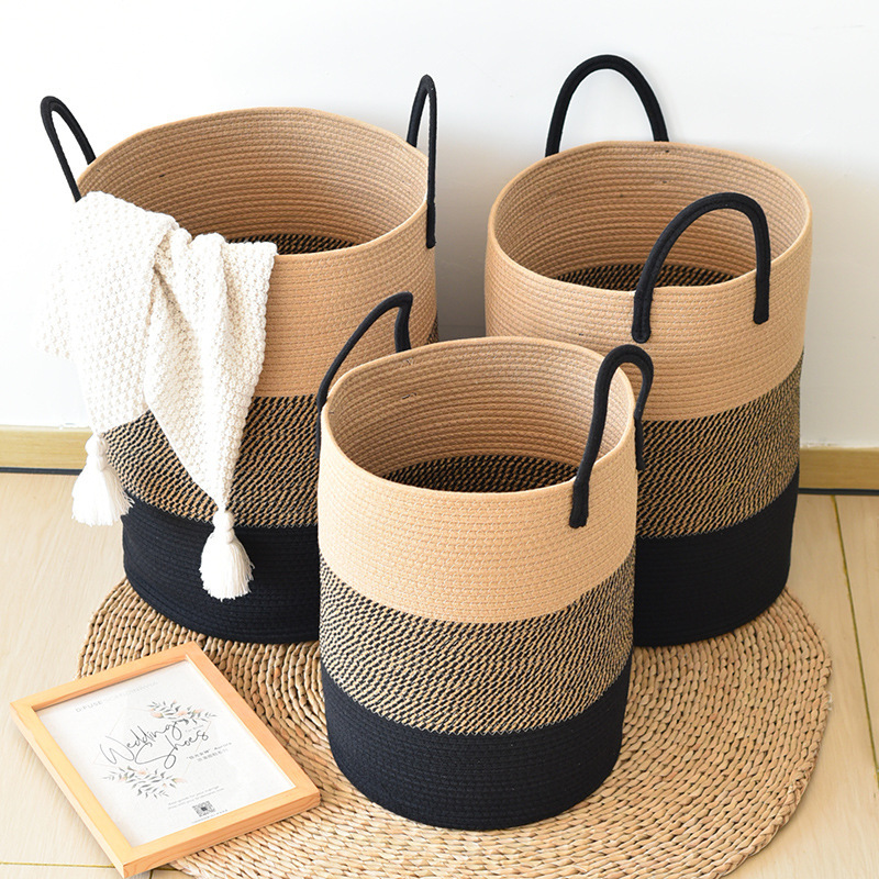 Nordic round cotton rope storage basket woven dirty clothes basket oversized clothes foldable storage basket manufacturers wholesale