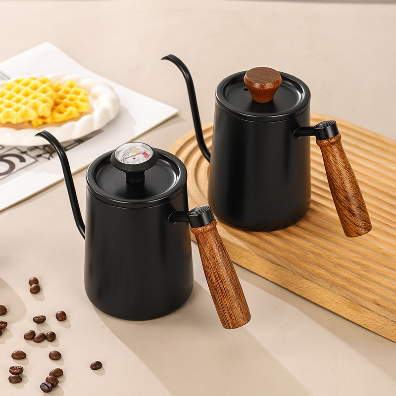Cross-border Hot Selling 304 Stainless Steel Coffee Hand Pot New 600ml Chicken Wings Wood Hand Pot with Scale Long Mouth Cross-border Hot Selling 304 Stainless Steel Coffee Hand Pot New 600ml Chicken Wings Wood Hand Pot with Scale Long Mouth