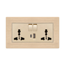 外贸港澳147型暗装双联13A英式多功能三孔USB+type-c开关插座面板