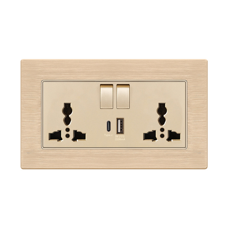 外贸港澳147型暗装双联13A英式多功能三孔USB+type-c开关插座面板