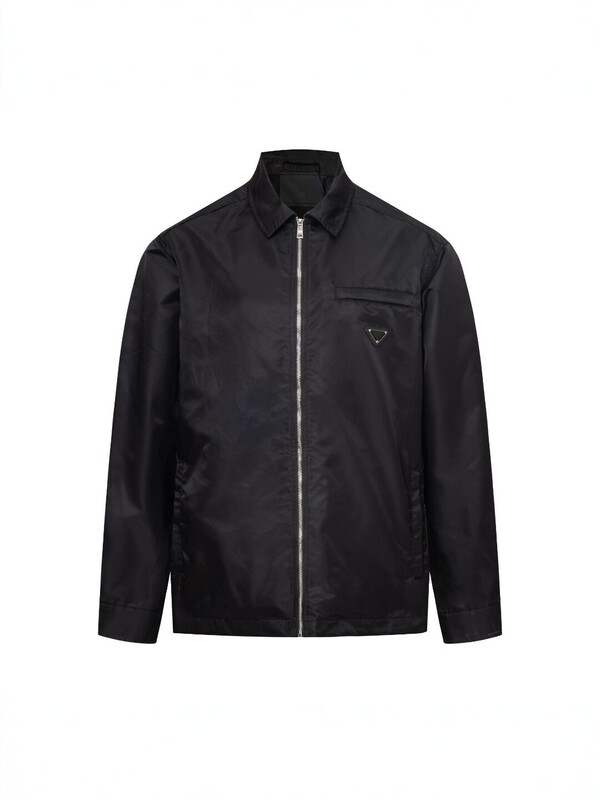 2025 new men's stand-collar nylon jacket with a metal triangle logo design, offering windproof and casual workwear style 2025 new men's stand-collar nylon jacket with a metal triangle logo design, offering windproof and casual workwear style