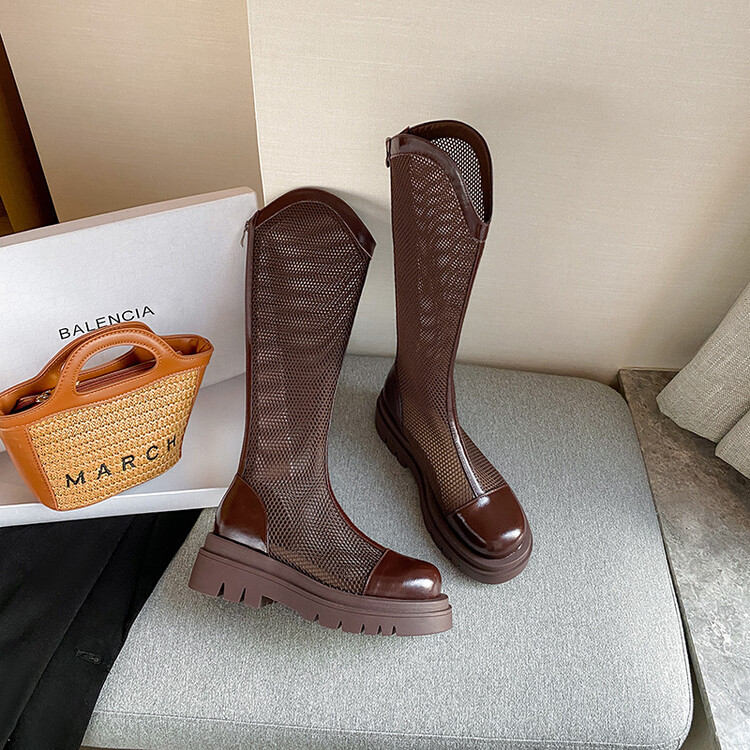 Boot nữ da lưới thoáng khí mùa hè, đế dày rỗng, ống rộng cho chân to — Màu nâu ống lớn, Màu đen cổ ống lớn, Ống nhỏ màu đen, Ống nhỏ màu be chi tiết 97