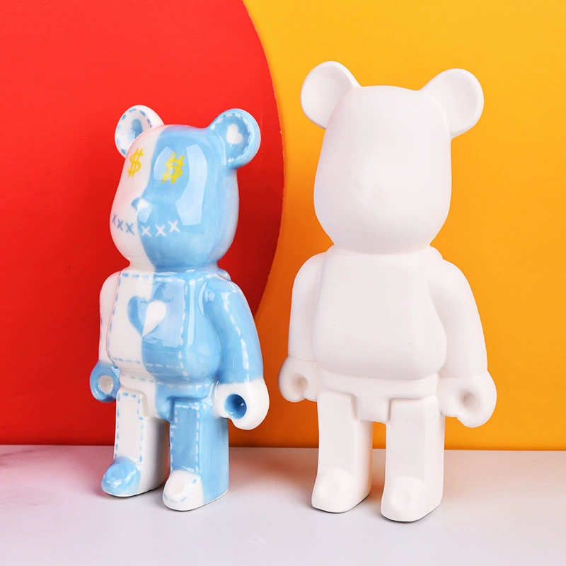 Водяной流星陶艺 Plain high white clay plain fired underglaze painted handmade creative internet celebrity fluid bear decorative ornaments