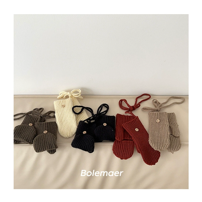 Демисезонные детские knitted перчатки для согревания, городской стиль, простой и элегантный дизайн, без пальцев