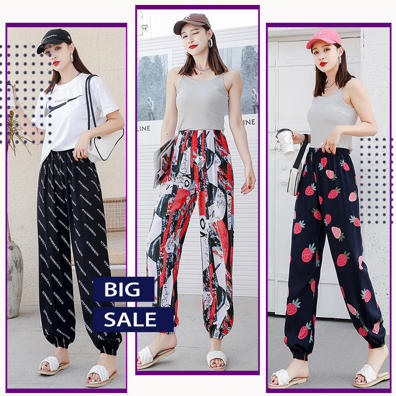 New Beach Pants for Women, Summer Cotton Silk Casual Pants, Thin Pajamas, Ethnic Style Anti-Mosquito Pants, Women's Home Bloomers New Beach Pants for Women, Summer Cotton Silk Casual Pants, Thin Pajamas, Ethnic Style Anti-Mosquito Pants, Women's Home Bloomers