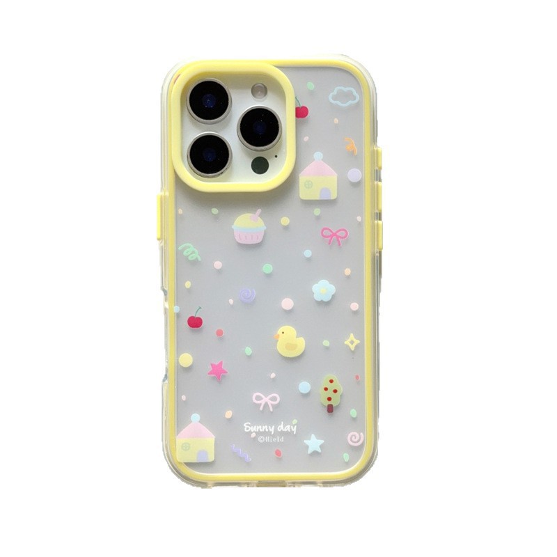 Chica ins pastel pequeño pato amarillo 15ProMax tres en uno iphone16 funda para Apple 14/13 nuevo