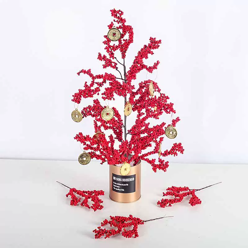 发财果仿真花红果子浆果圣诞果冬青果年宵花假花福桶材料新年装饰