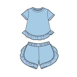欧美精品店婴幼儿童装外贸批发女孩蓝色新款夏季纯棉套装