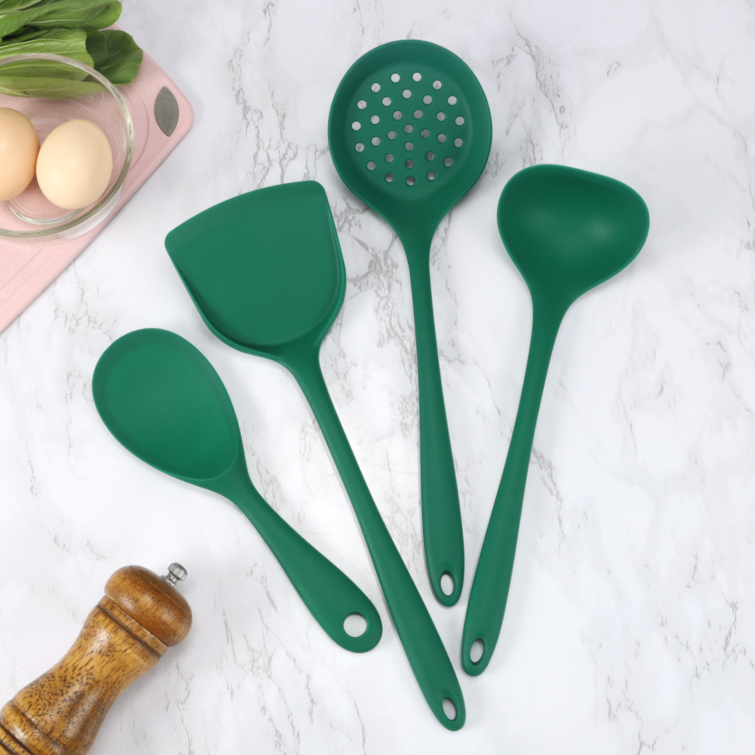 廚具不粘鍋護鍋硅膠鏟炒菜鏟子耐高溫家用不鏽鋼廚具硅膠鍋鏟套裝