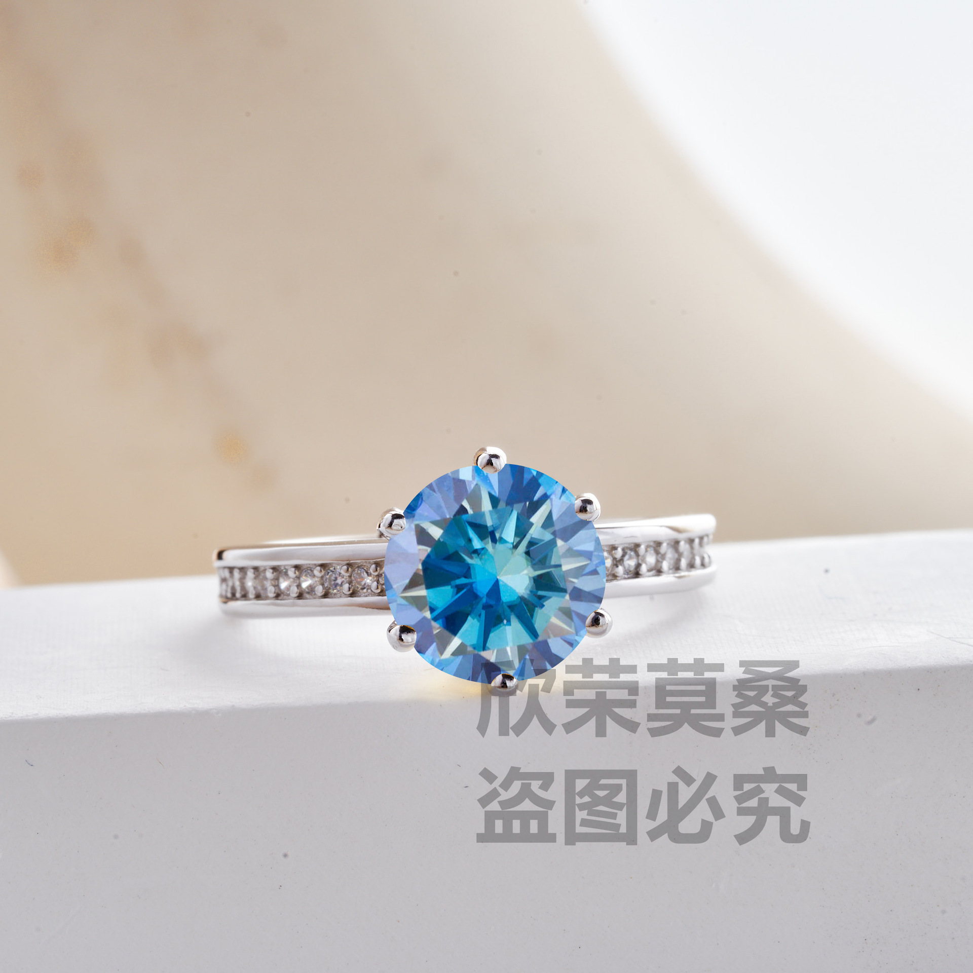 Transfronterizo rosa redondo corte 3CT anillo de piedra de moissanita s925 plata simple anillo de plata esterlina s925