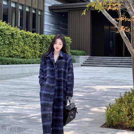 格纹毛呢外套女秋冬韩版宽松中长款过膝感气质赫本风呢子大衣