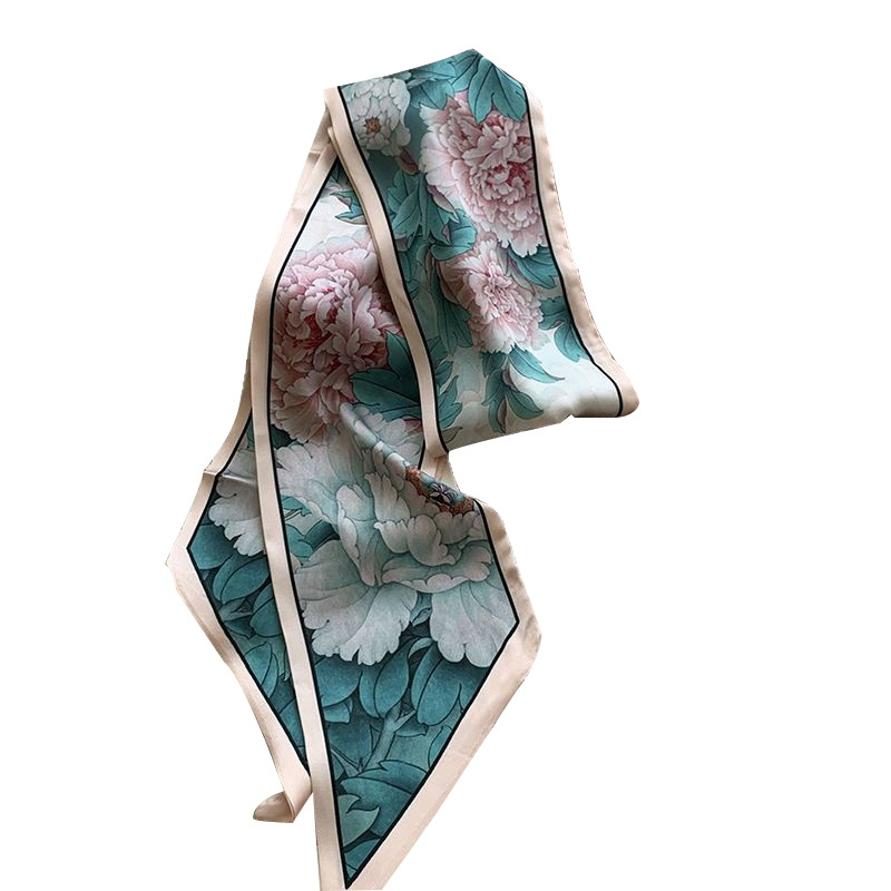 Bufanda de seda para mujer, tira larga, camisa a juego de moda de alta gama, bufanda estrecha, cinturón para el cabello atado, cinturón de cinta de bolsa atada de todo fósforo