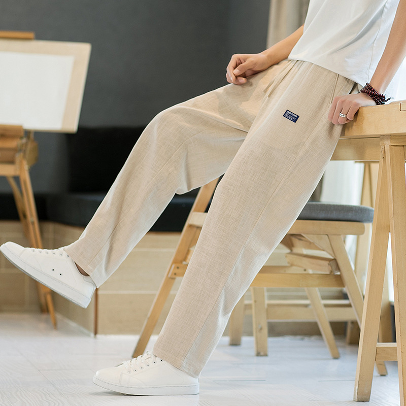 Linen pants men's pants summer thin cotton and linen cropped pants loose straight casual trousers spring and autumn men's pants summer pants Linen pants men's pants summer thin cotton and linen cropped pants loose straight casual trousers spring and autumn men's pants summer pants