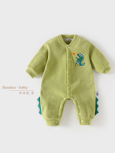 DUUDUU Spring and Autumn Season Plush Fleece Newborn Bodysuit for Boys and Girls, Warm Hosiery Climbing Suit for Infants
