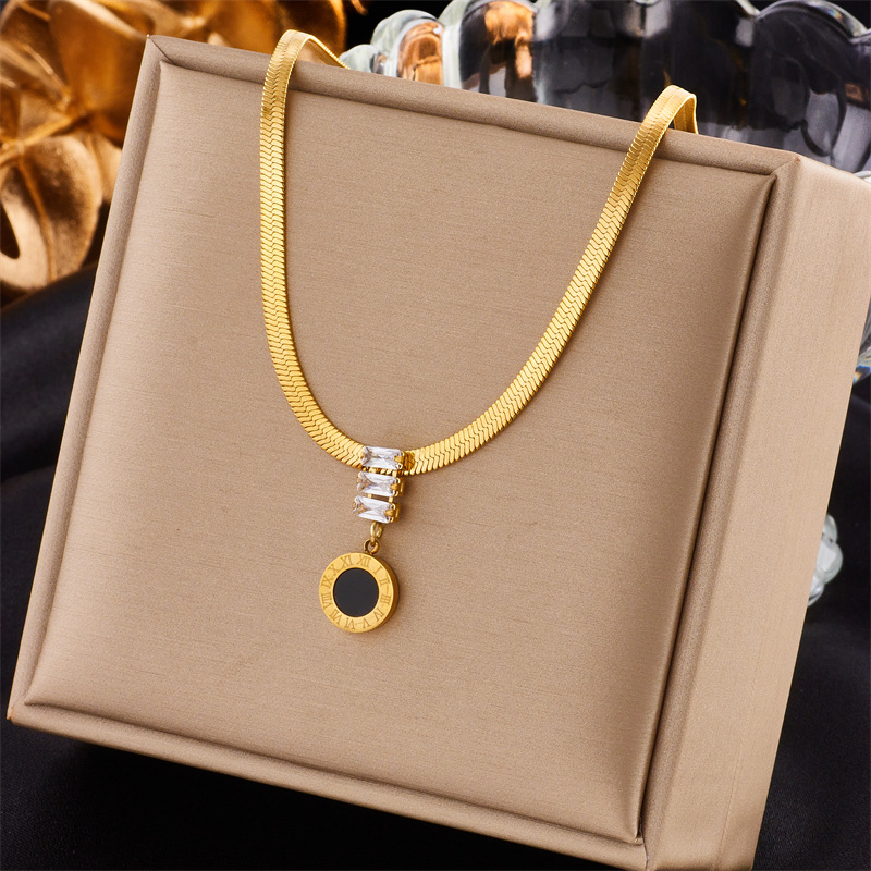 Geometric Pattern Wholesale Jewelry Lady Geometric Titanium Steel Zircon Plating Necklace