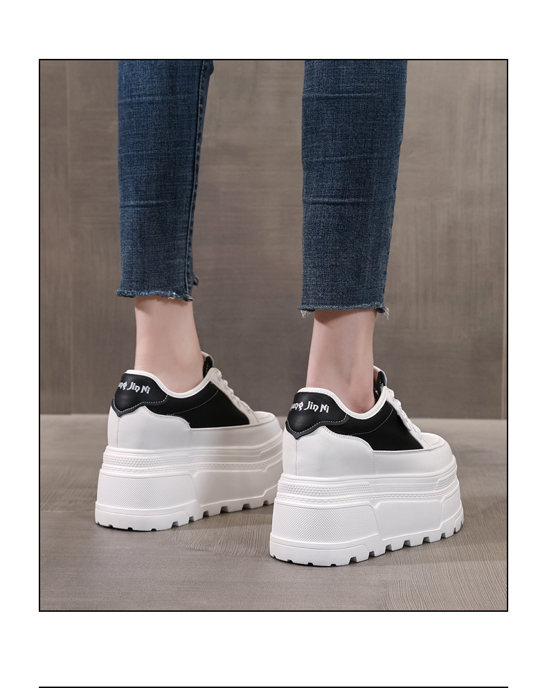 Giày sneaker nữ đế dày tăng chiều cao phong cách đơn giản — Đen trắng chi tiết 16